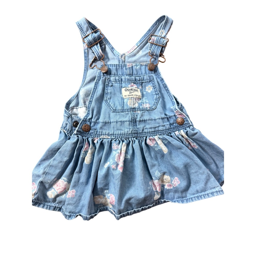 OshKosh B'gosh Floral Denim Overall Dress Size 9M